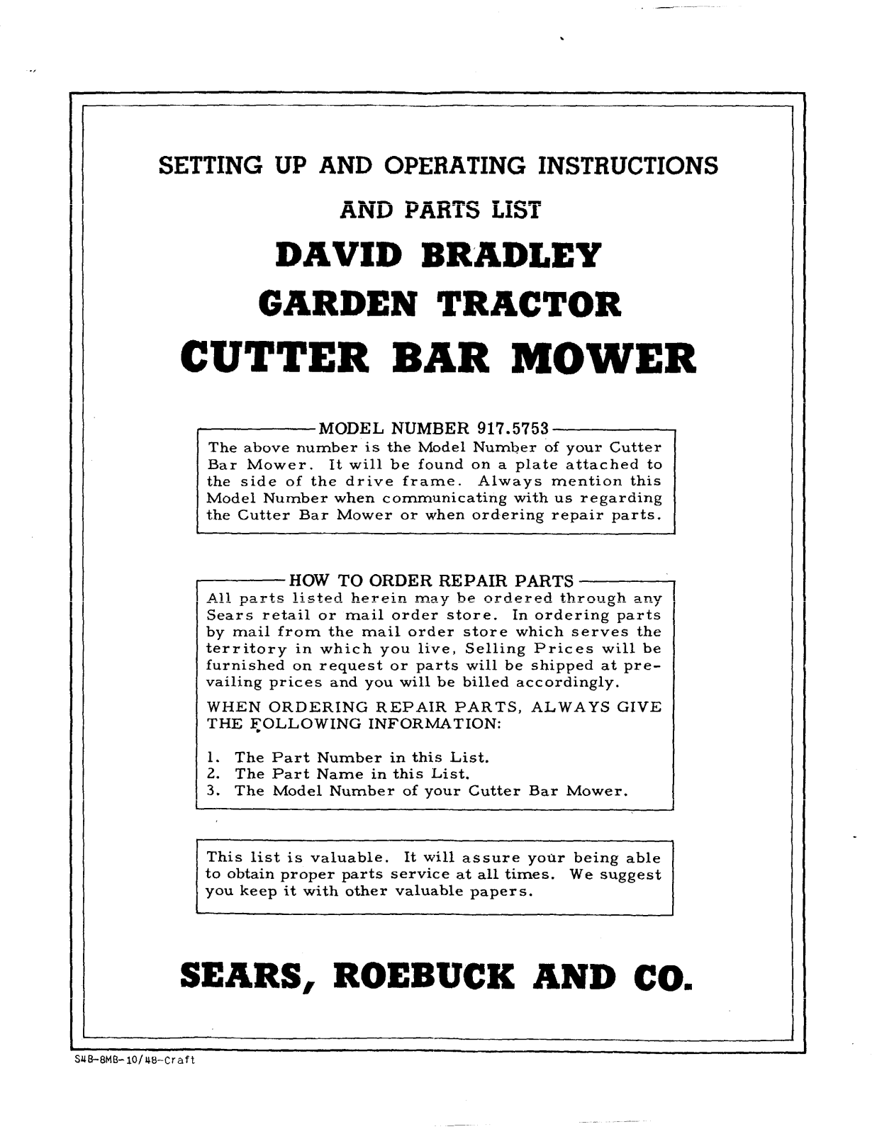 David Bradley 917.5753 Operating instructions