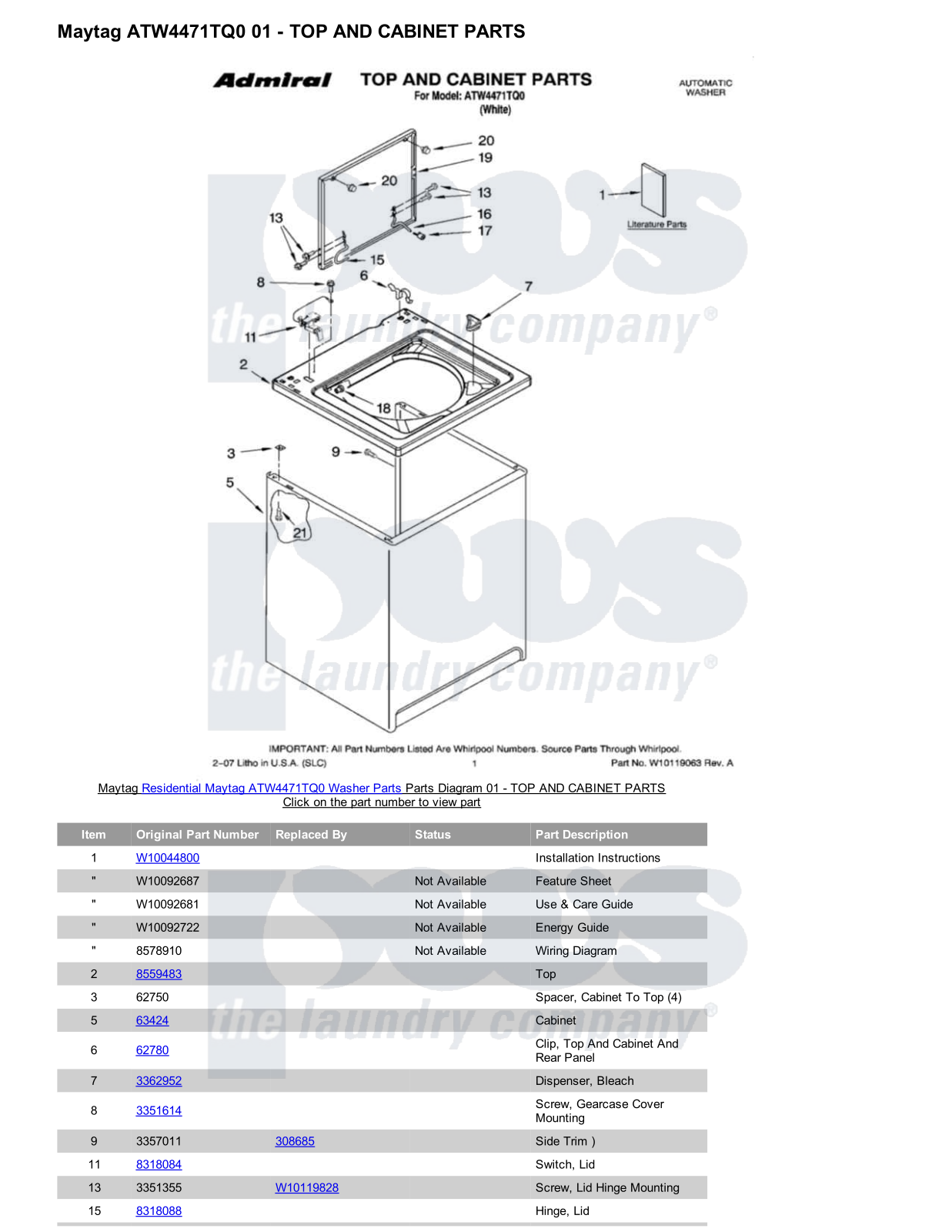 Maytag ATW4471TQ0 Parts Diagram