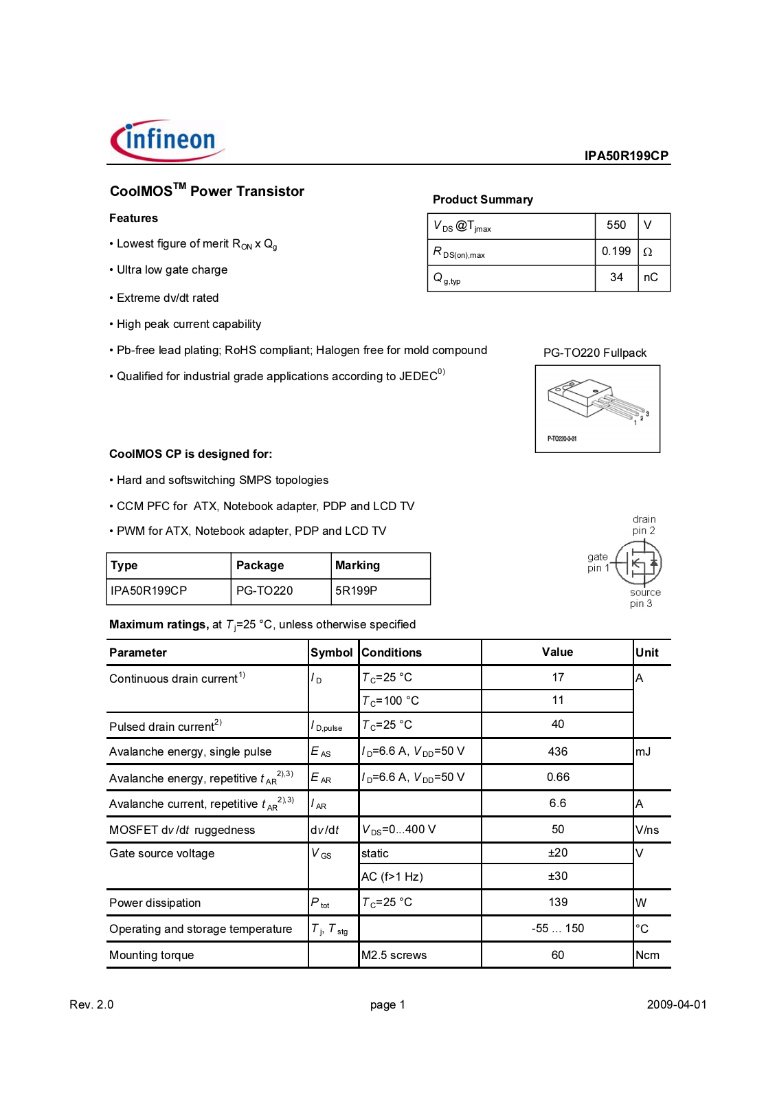 Datasheet ipa50r199cp_rev2.0 Datasheet - ManualMachine.com
