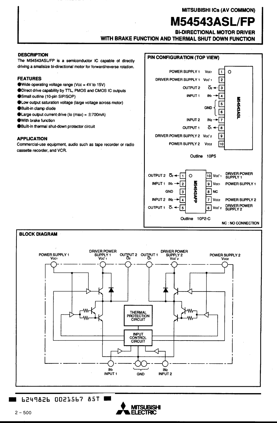 Mitsubishi M54543AFP, M54543ASL Datasheet