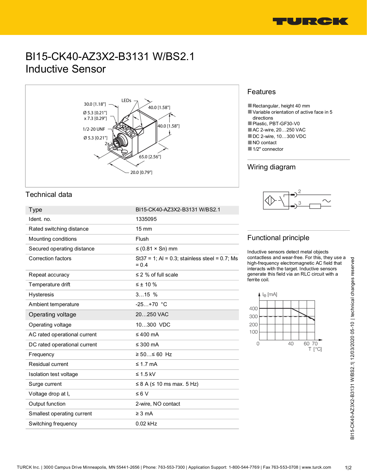 TURCK BI15-CK40-AZ3X2-B3131 Technical data