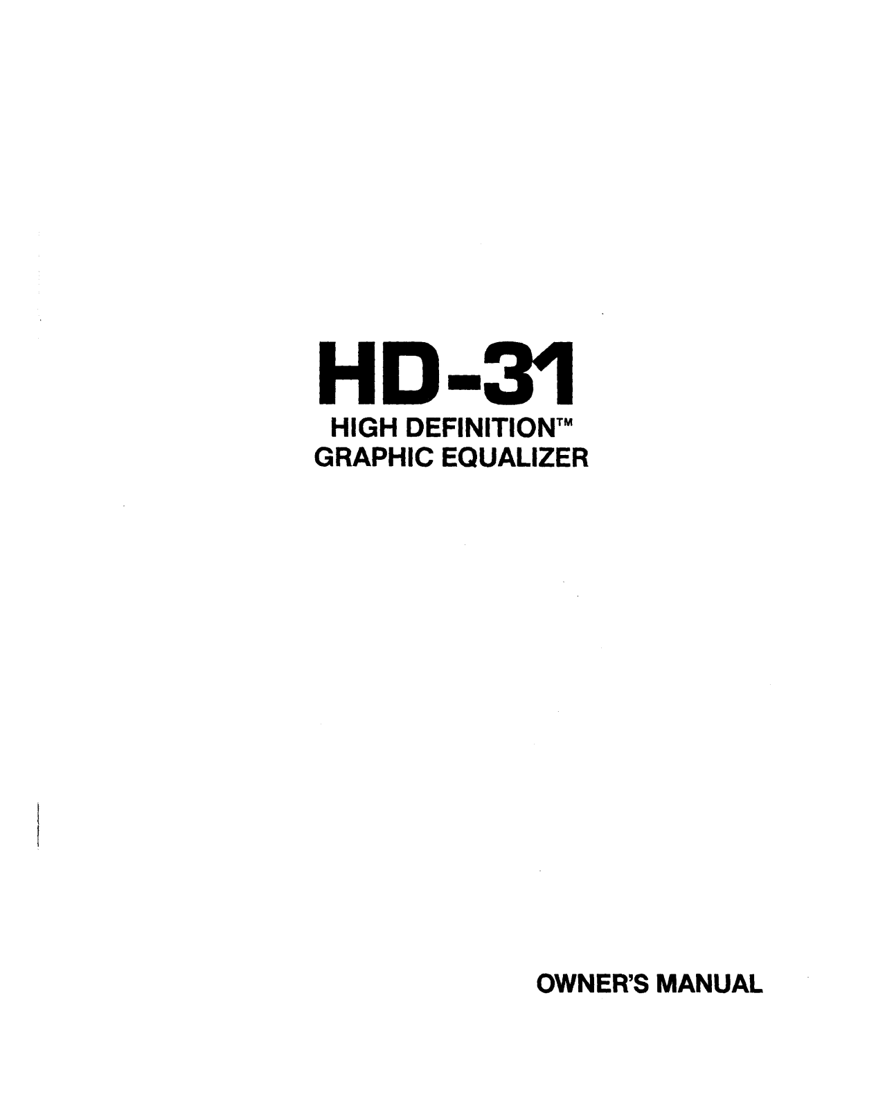 Applied Research and Technology (ART) HD-31 Owner's Manual