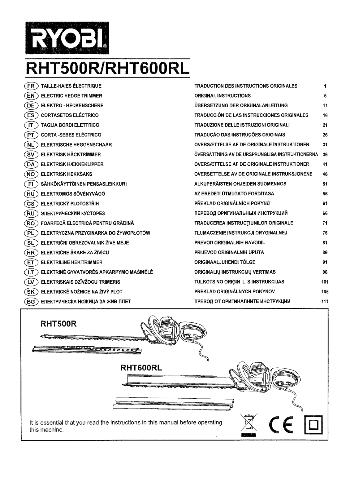 Ryobi RHT500R, RHT600RL User guide