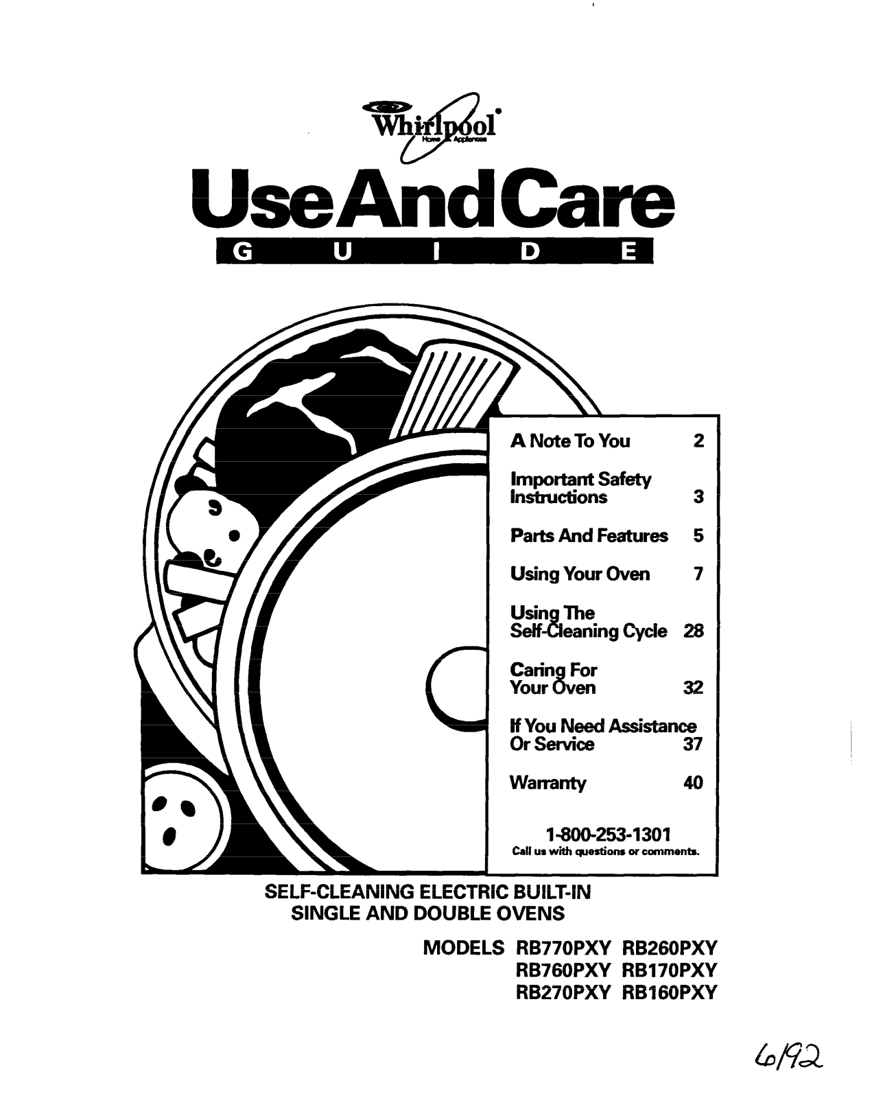 Whirlpool RB270PXY, RB17OPXY, RBIGOPXY, RB770PXY, RB760PXY User Manual