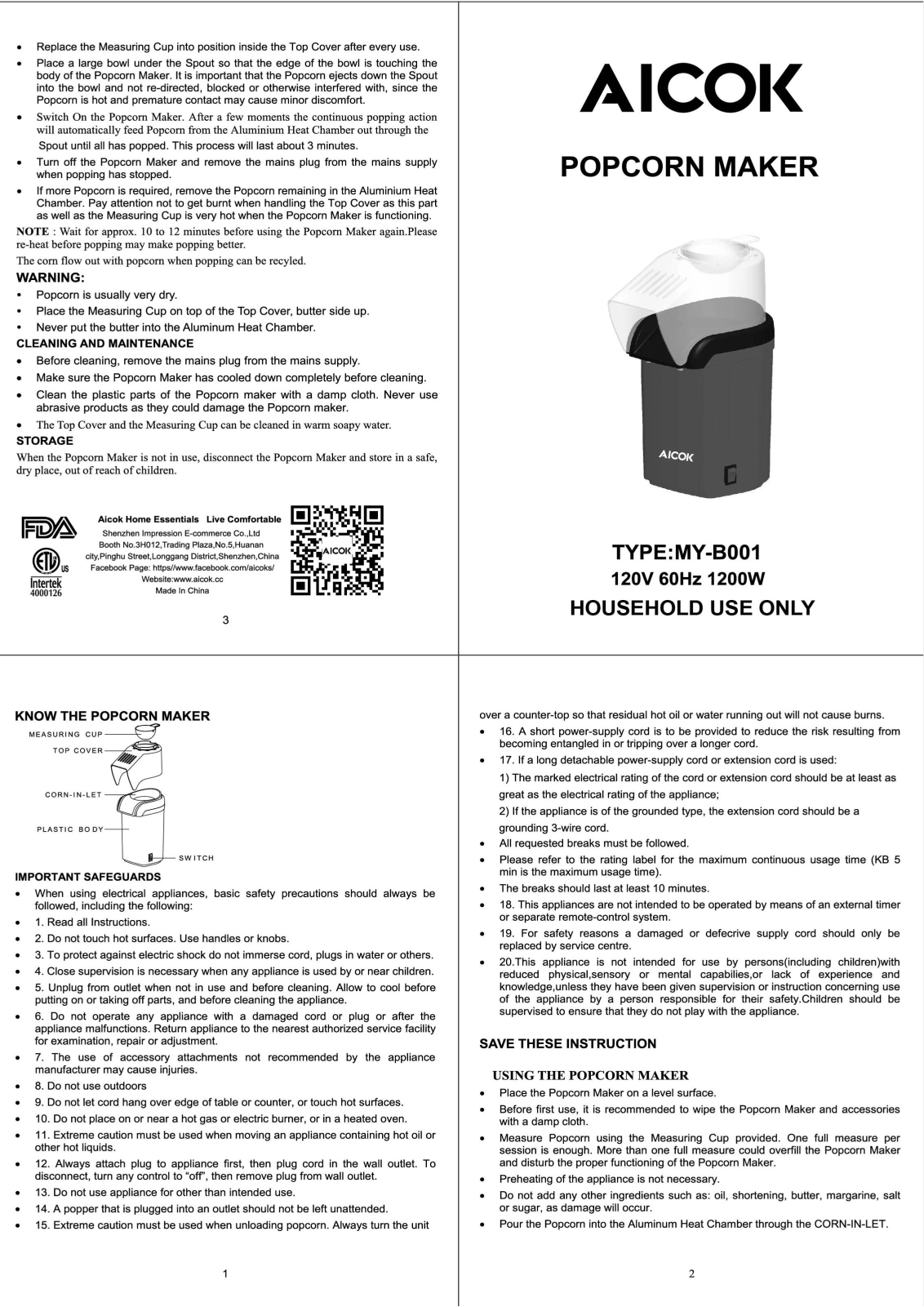 Aicok MY-B001 User Manual