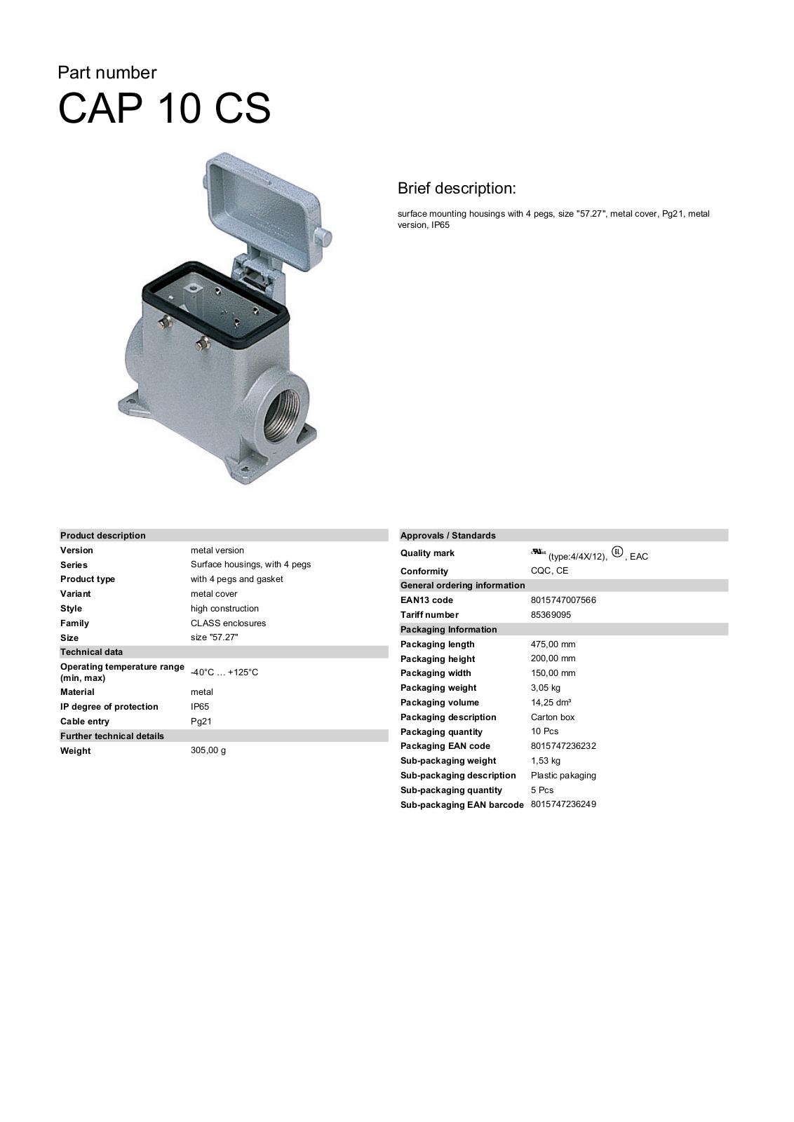 Datasheet CAP-10CS Datasheet (ILME) - ManualMachine.com