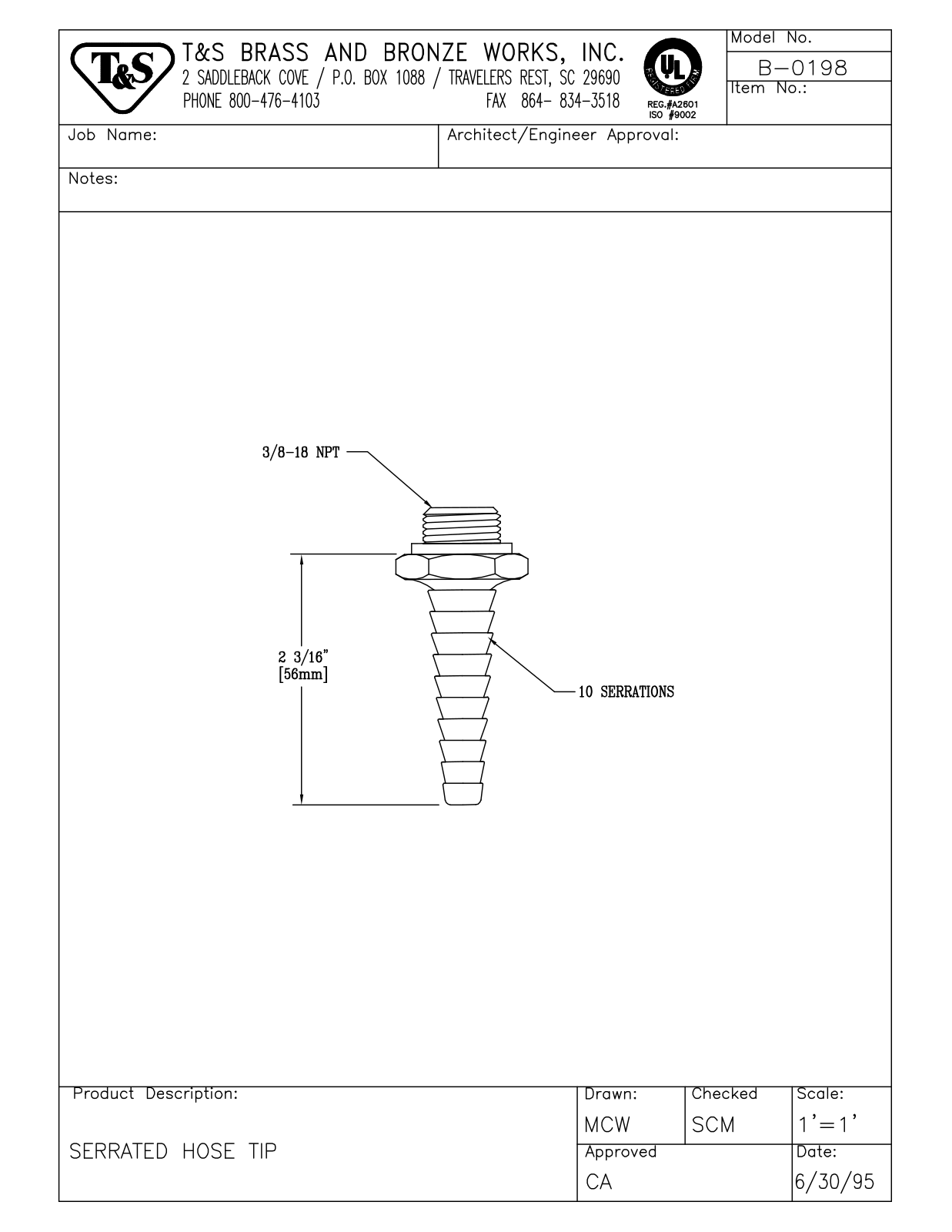 T & S Brass & Bronze Works B-0198 General Manual