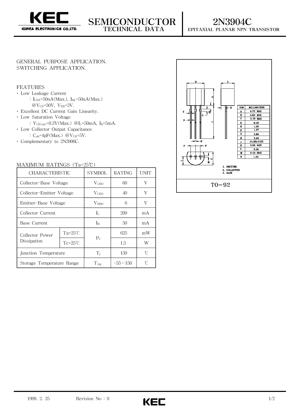 Korea Electronics Co  Ltd 2N3904C Datasheet