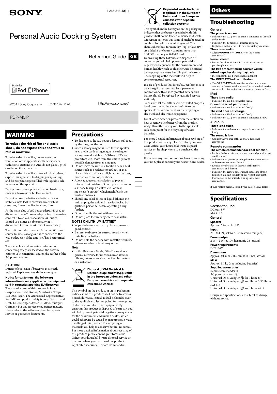 Sony RDP-M5IP Reference guide