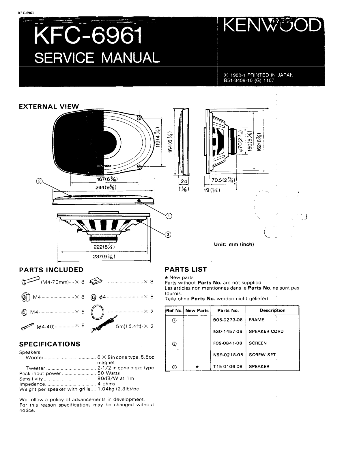 Kenwood KFC-6961 Service Manual