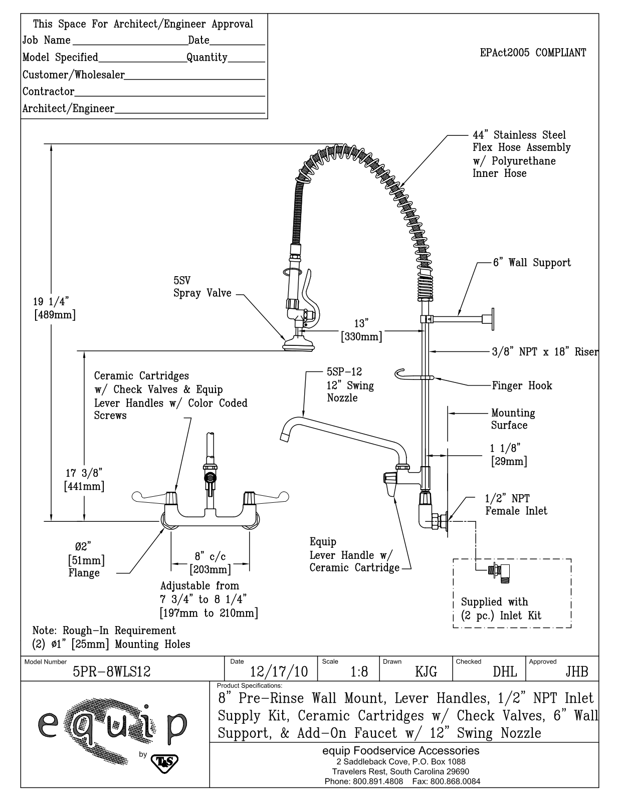 T&S Brass 5PR-8WLS12 User Manual