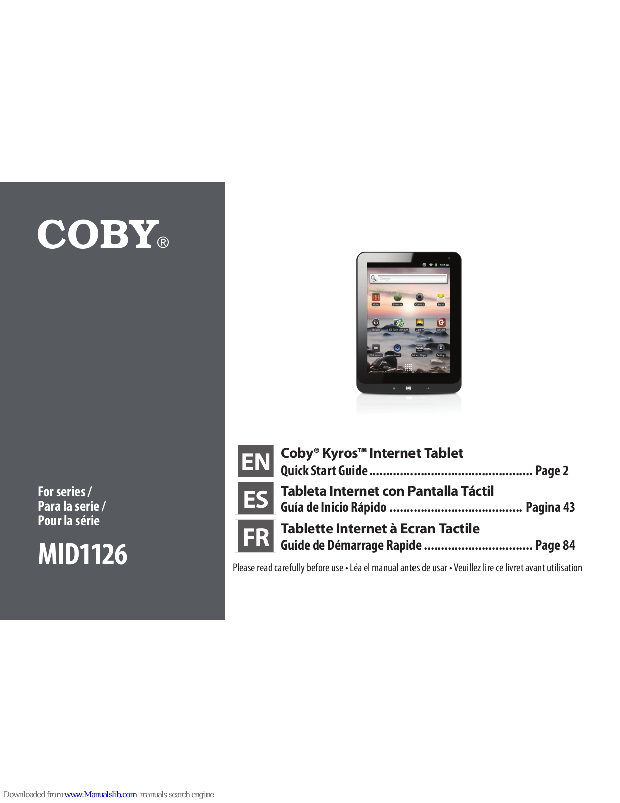 Coby Kyros MID1126 Series Quick Start Manual