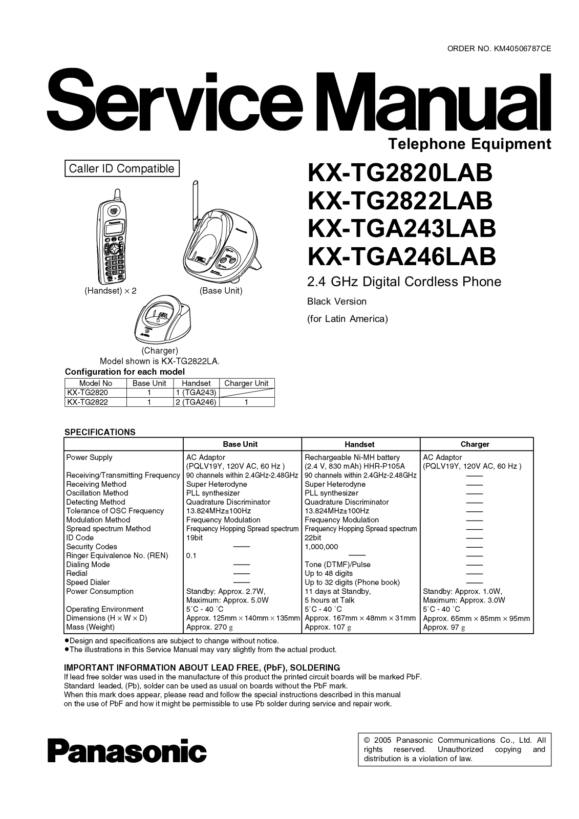 Panasonic KX-TG2820, KX-TG2822 Service Manual