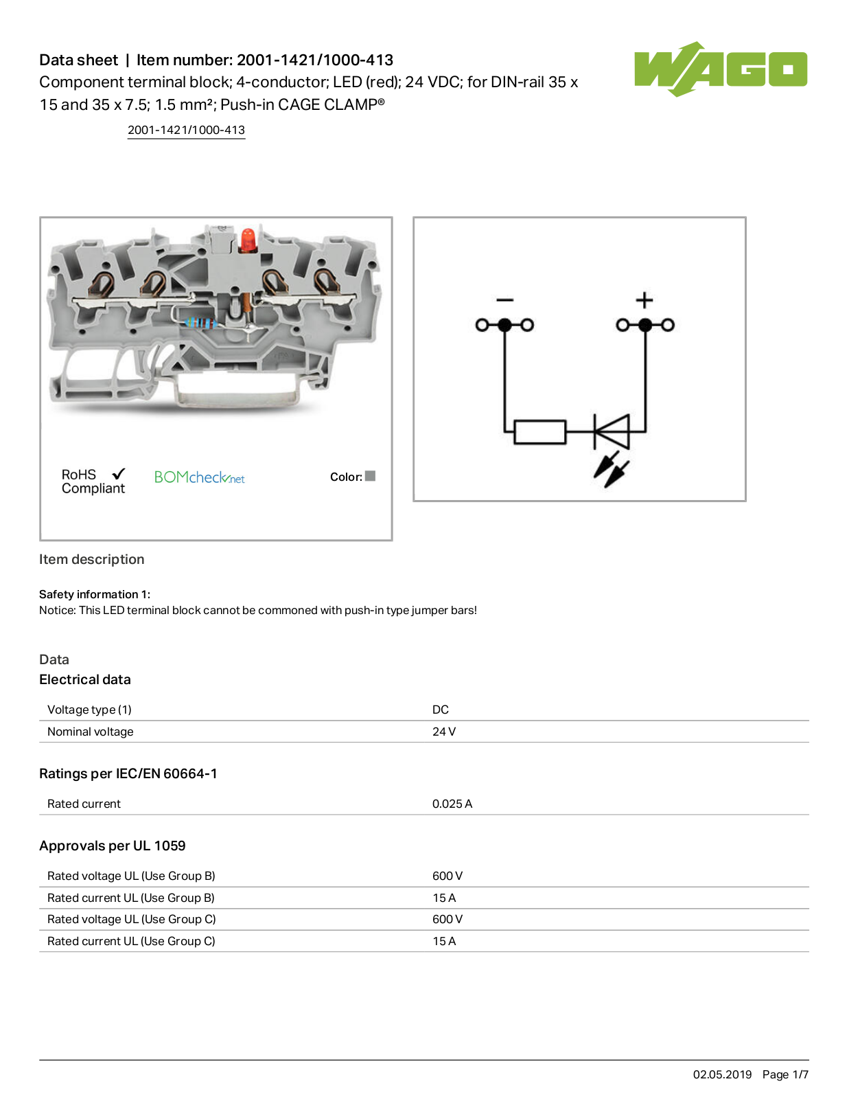 Wago 2001-1421/1000-413 Data Sheet