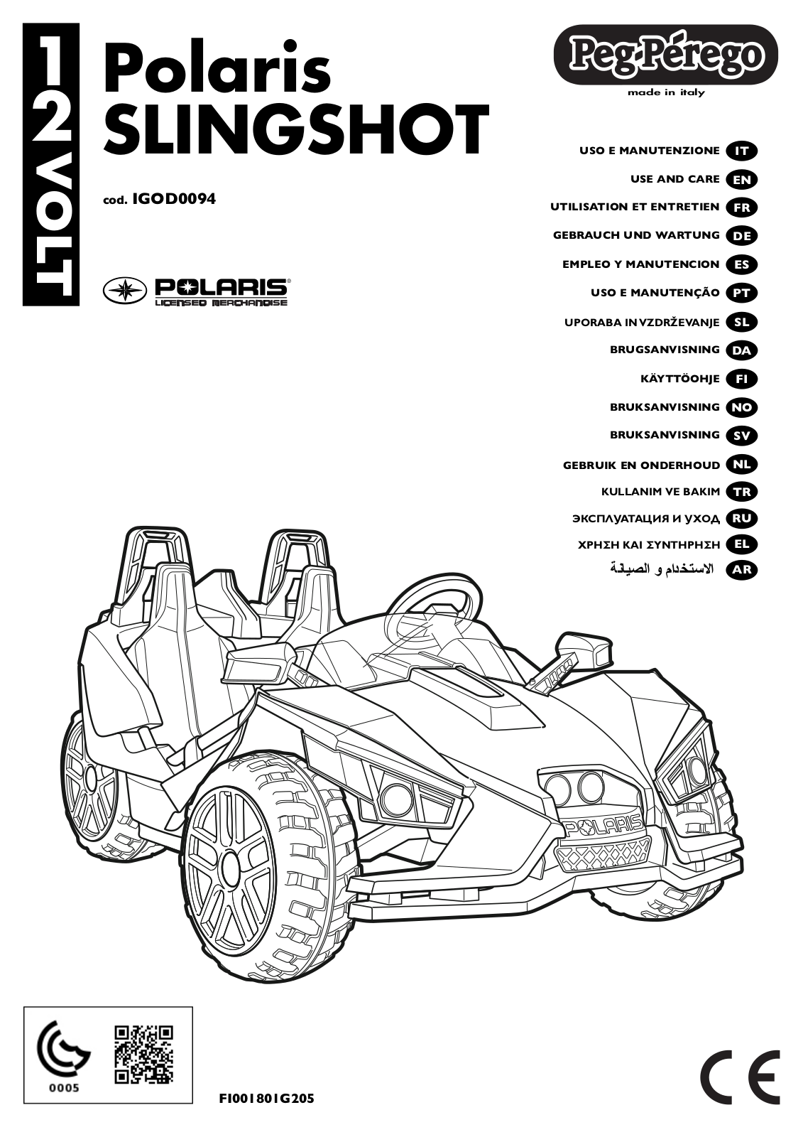 Peg-Perego Polaris SLINGSHOT Use And Care Manual