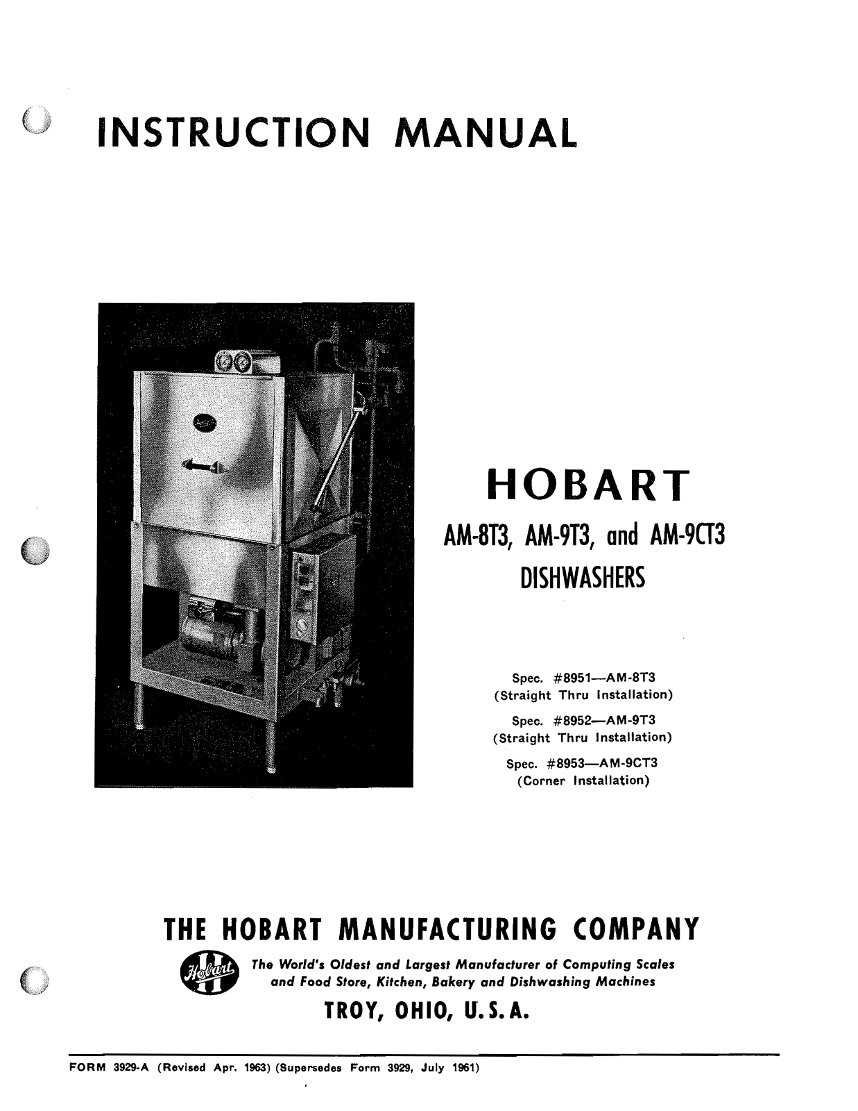 Hobart AM-8T3 Installation Manual