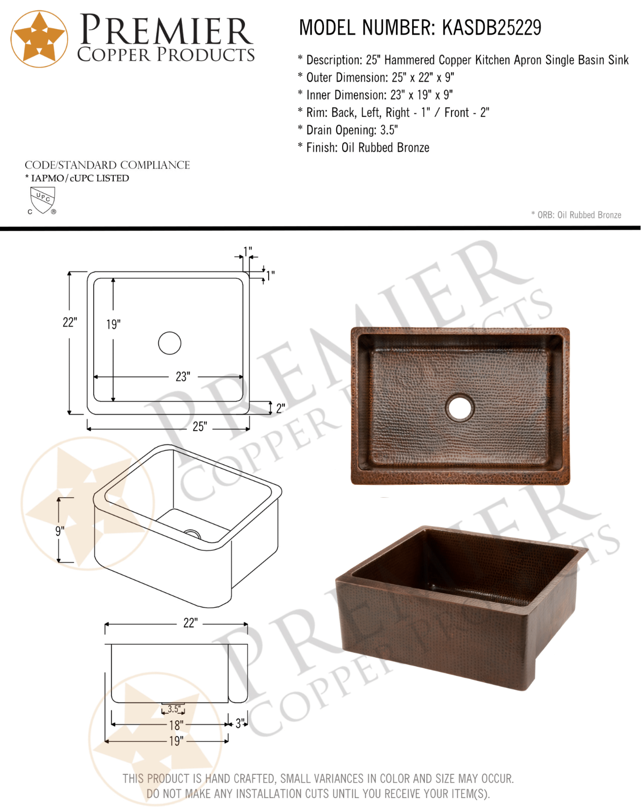 Premier Copper Products IER1184 Specifications - ManualMachine.com