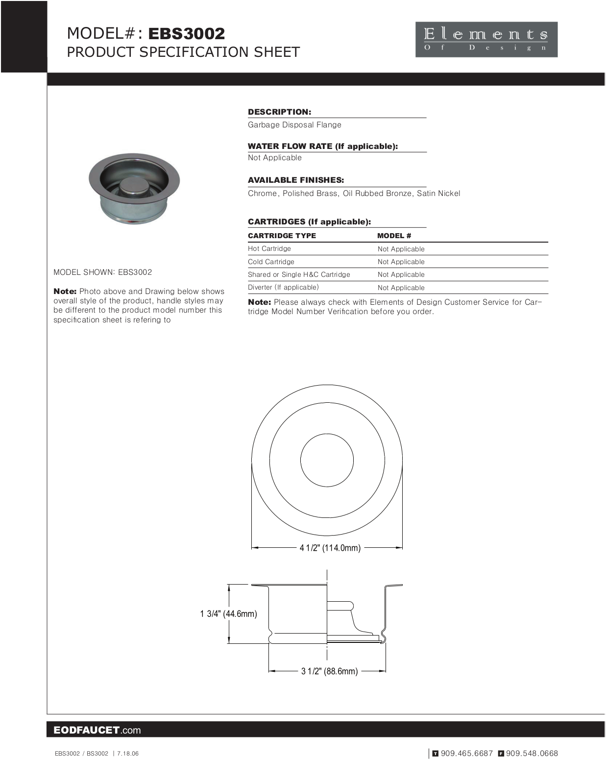 Elements of Design EDE1959 Specification Sheet - ManualMachine.com