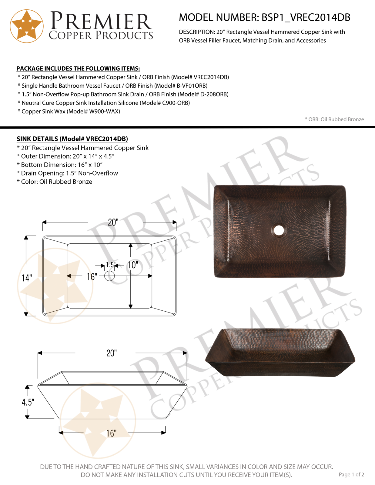 Premier Copper Products IER1928 Specifications - ManualMachine.com
