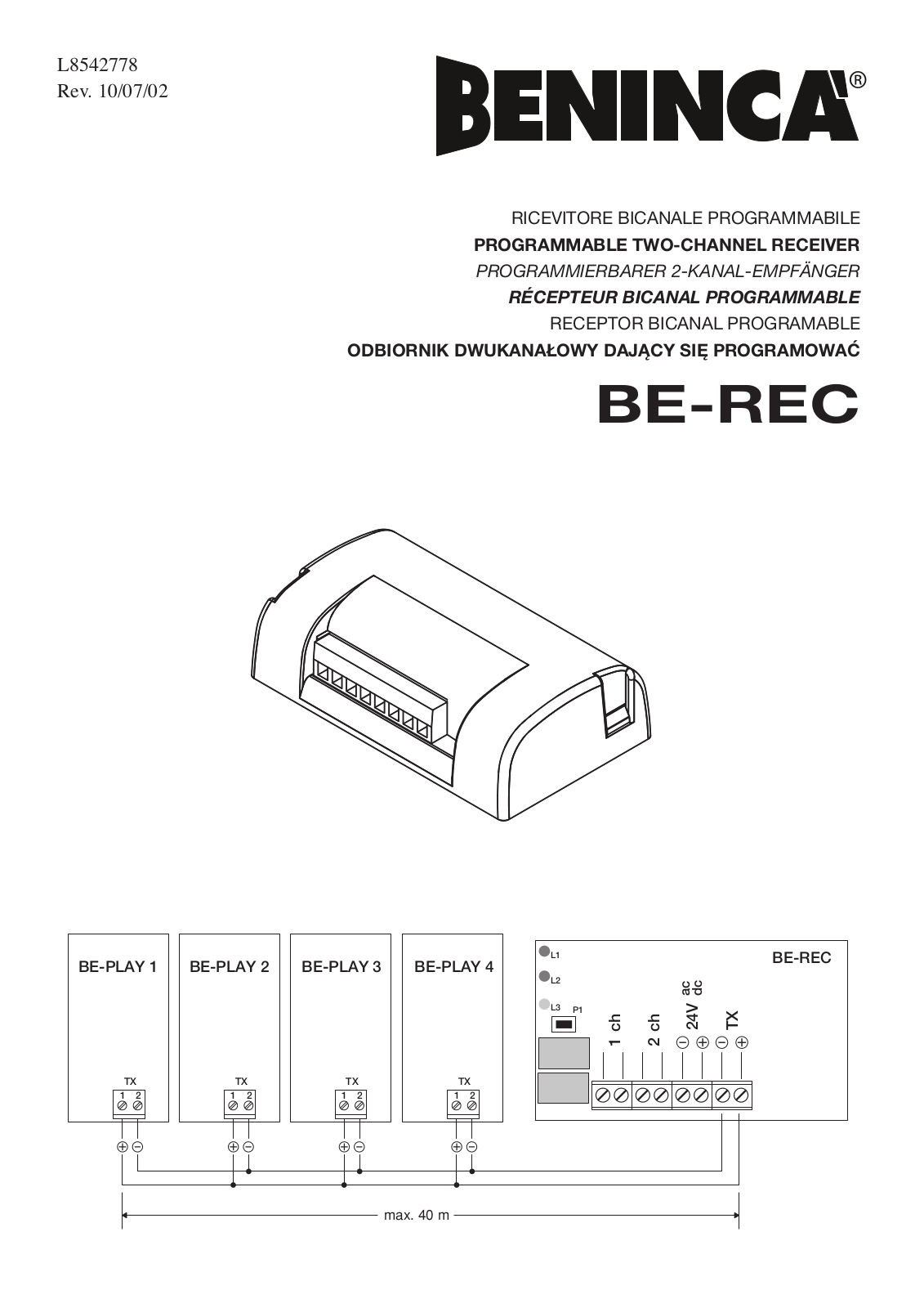 Beninca Be-Rec User Manual