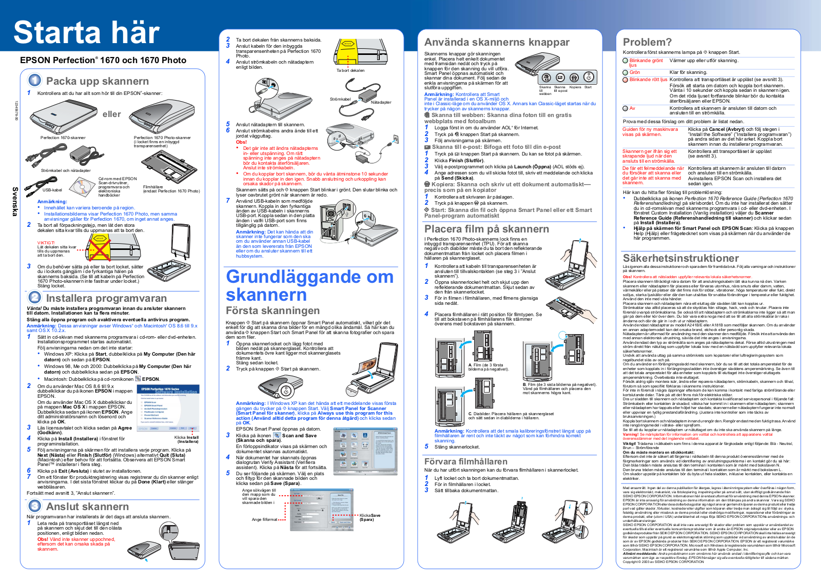 Epson PERFECTION 1670 series SETUP GUIDE