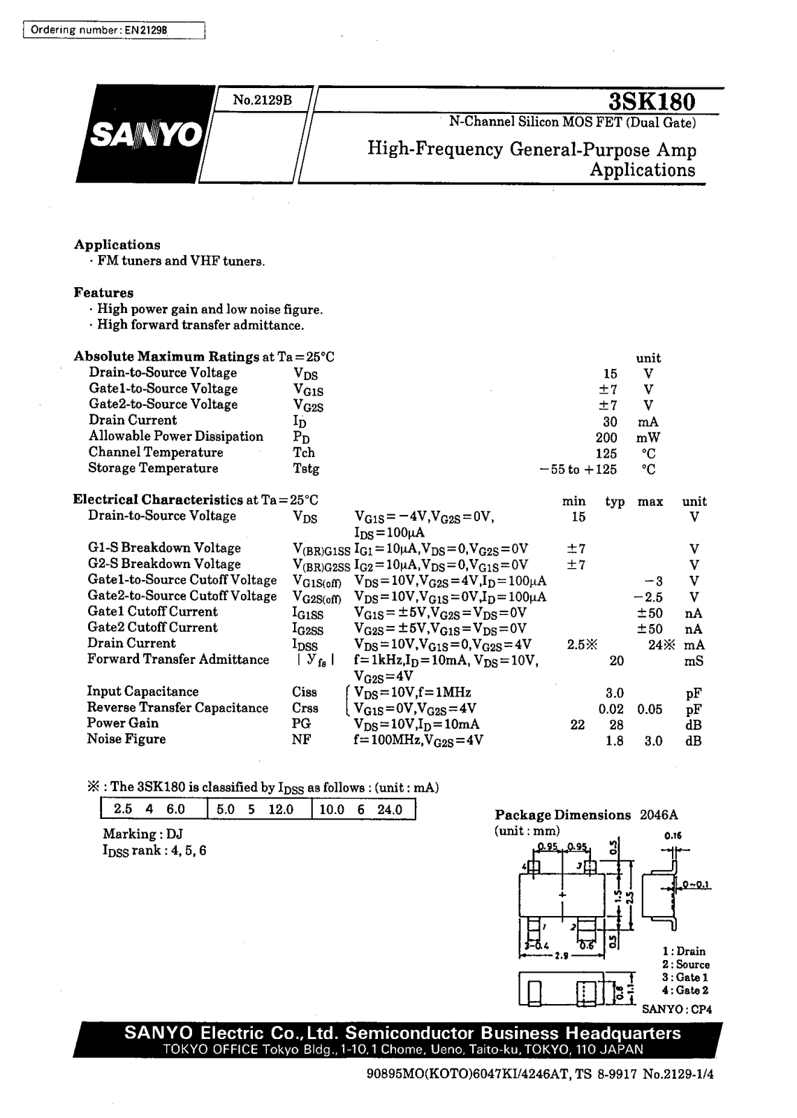 SANYO 3SK180 Datasheet