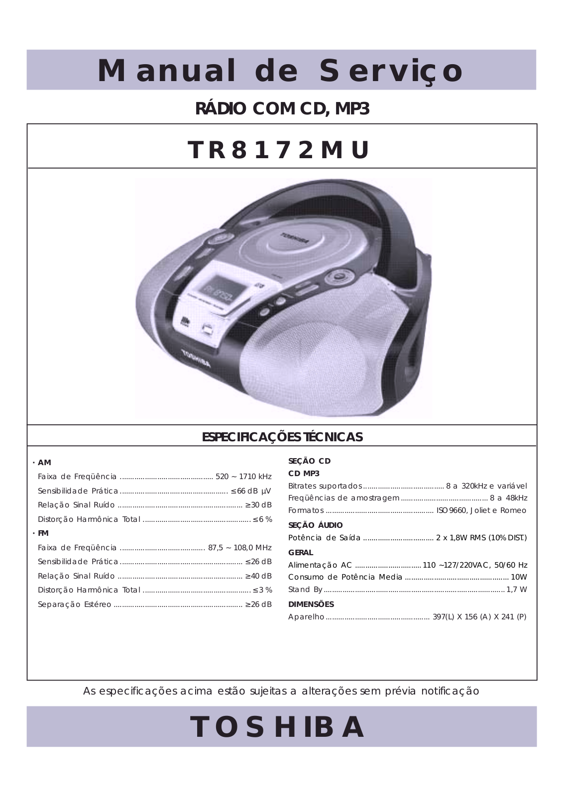 Toshiba TR-8172-MU Service manual