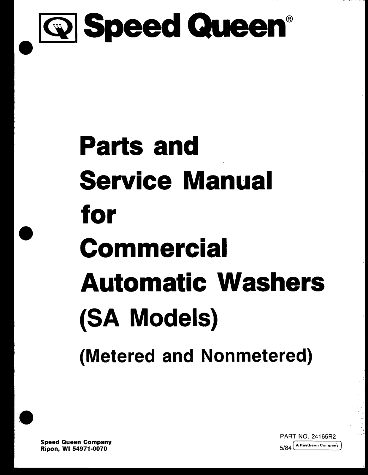 Speed Queen SA4715, SA4724, SA4721, SA4725, SA4950 Parts And Service Manual