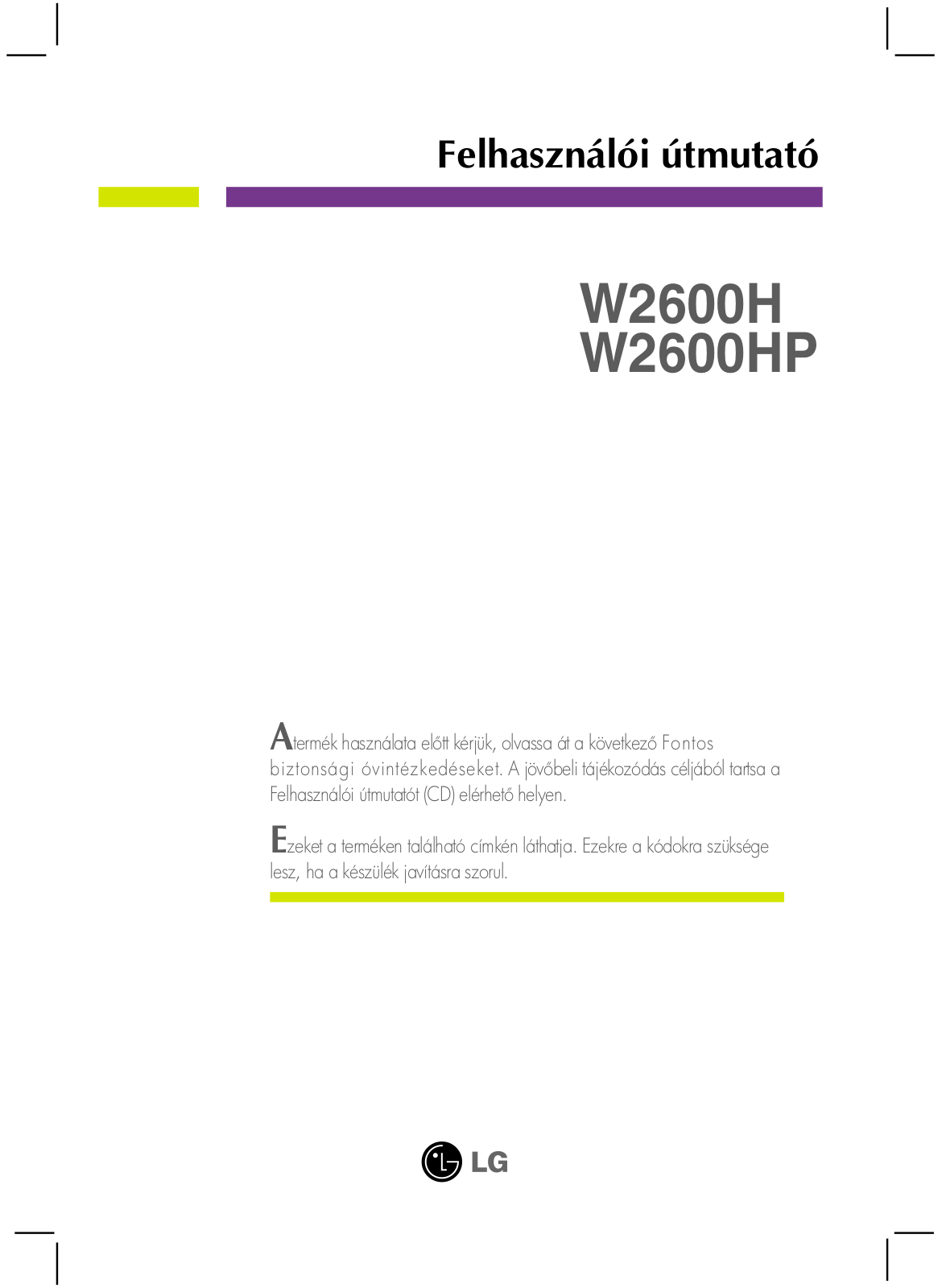 Lg W2600HP, W2600H User Manual