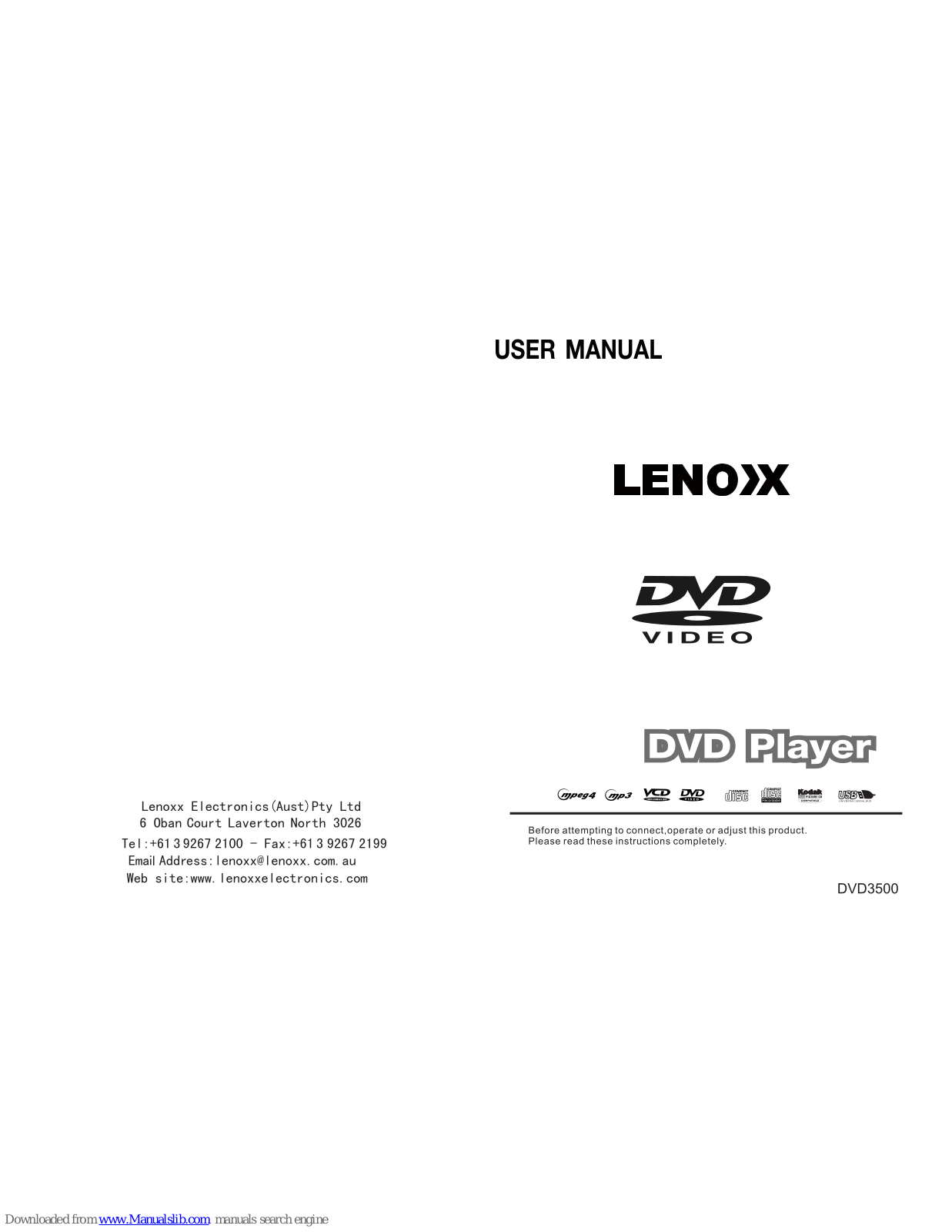 Lenox DVD3500 User Manual