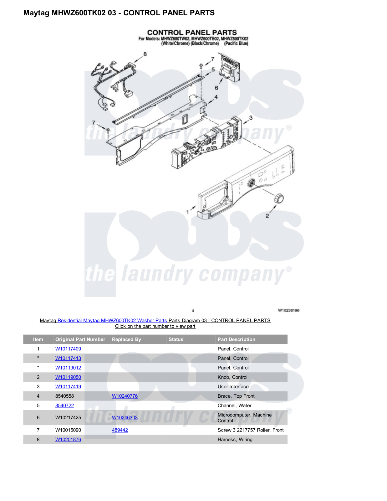 Maytag MHWZ600TK02 Parts Diagram