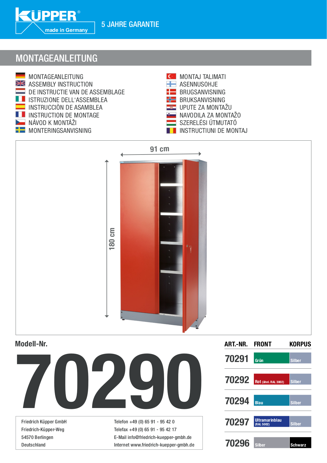 Küpper 70297, 70290, 70291, 70292, 70294 User guide