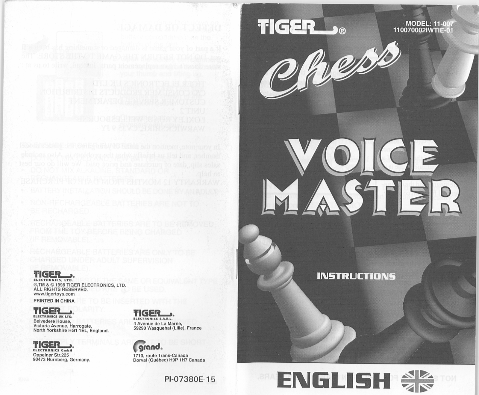 HASBRO Chess Voice Master User Manual