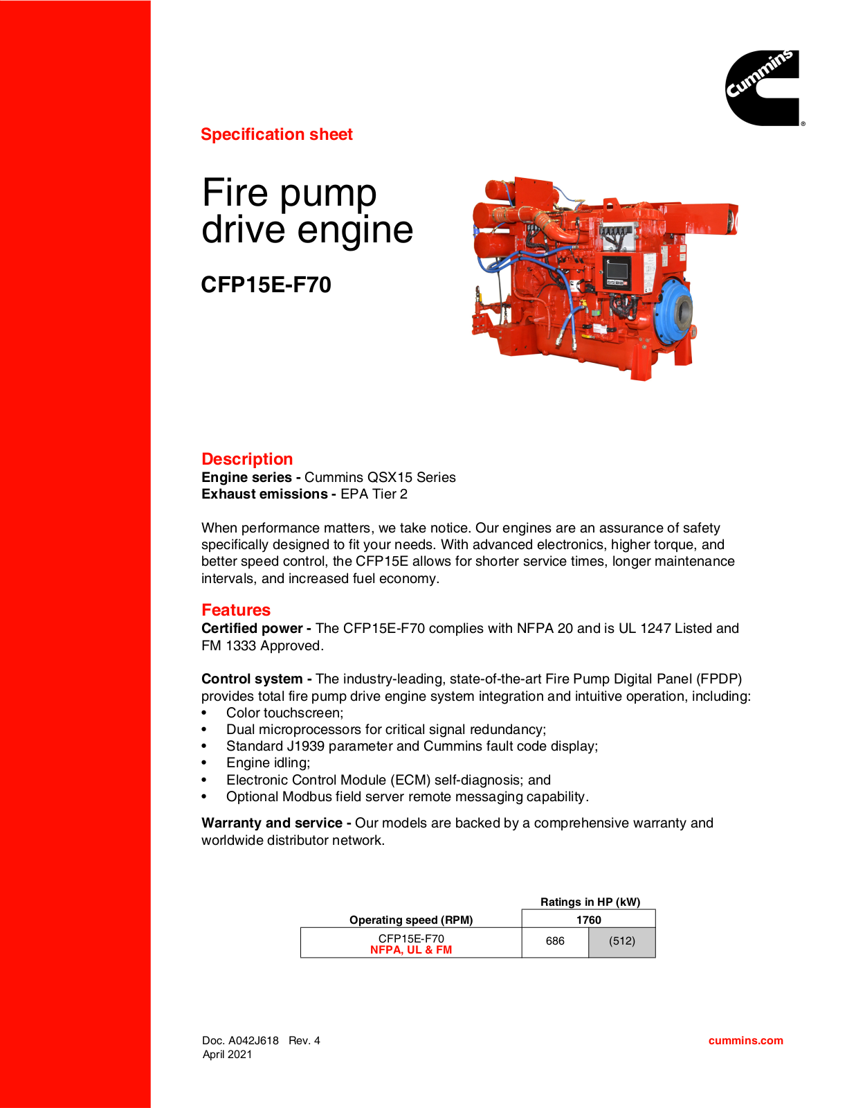 Cummins CFP15E-F70 Specification sheet - ManualMachine.com