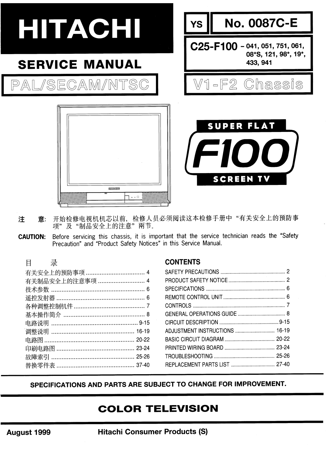 Hitachi C25-F100 Service Manual