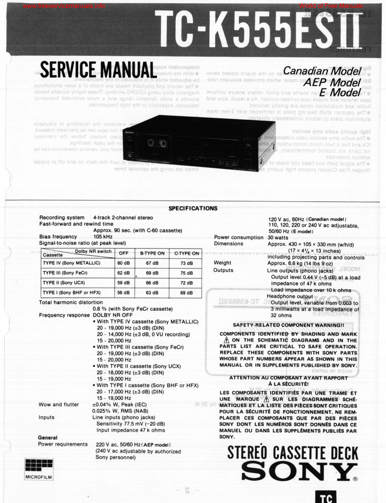 Sony tc-k555esii Service Manual