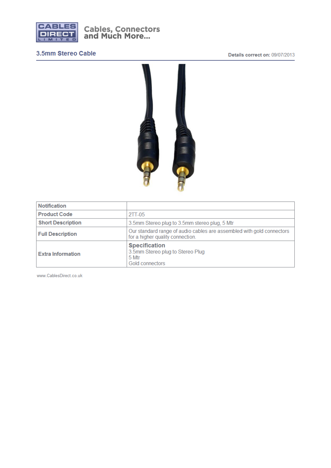 Cables Direct 2TT-05 Datasheet