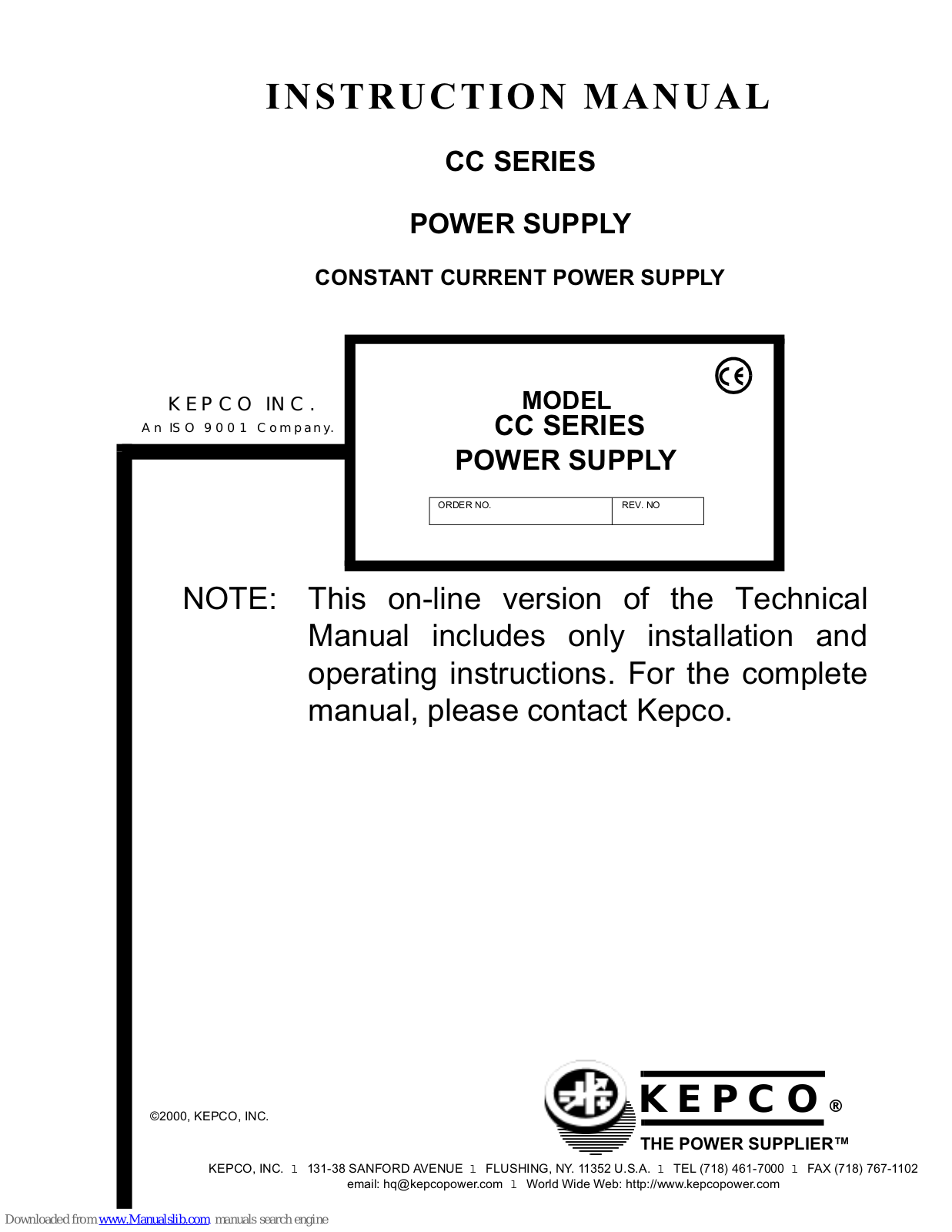 KEPCO CC Series Instruction Manual