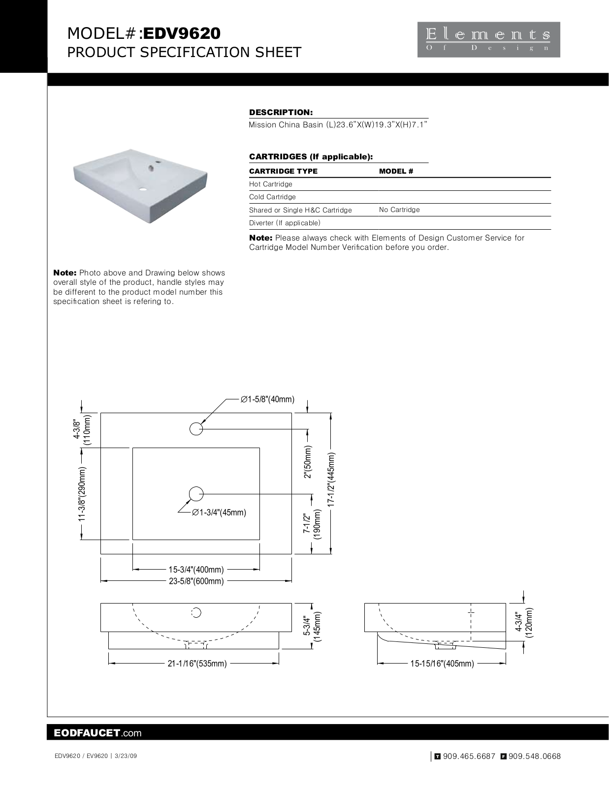 Elements of Design EDE1801 Specification Sheet - ManualMachine.com