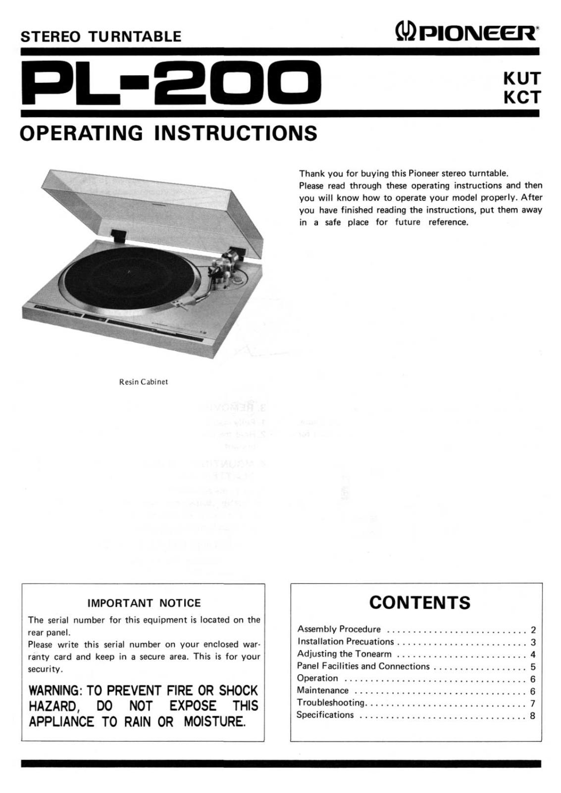 Pioneer PL-200 User Manual