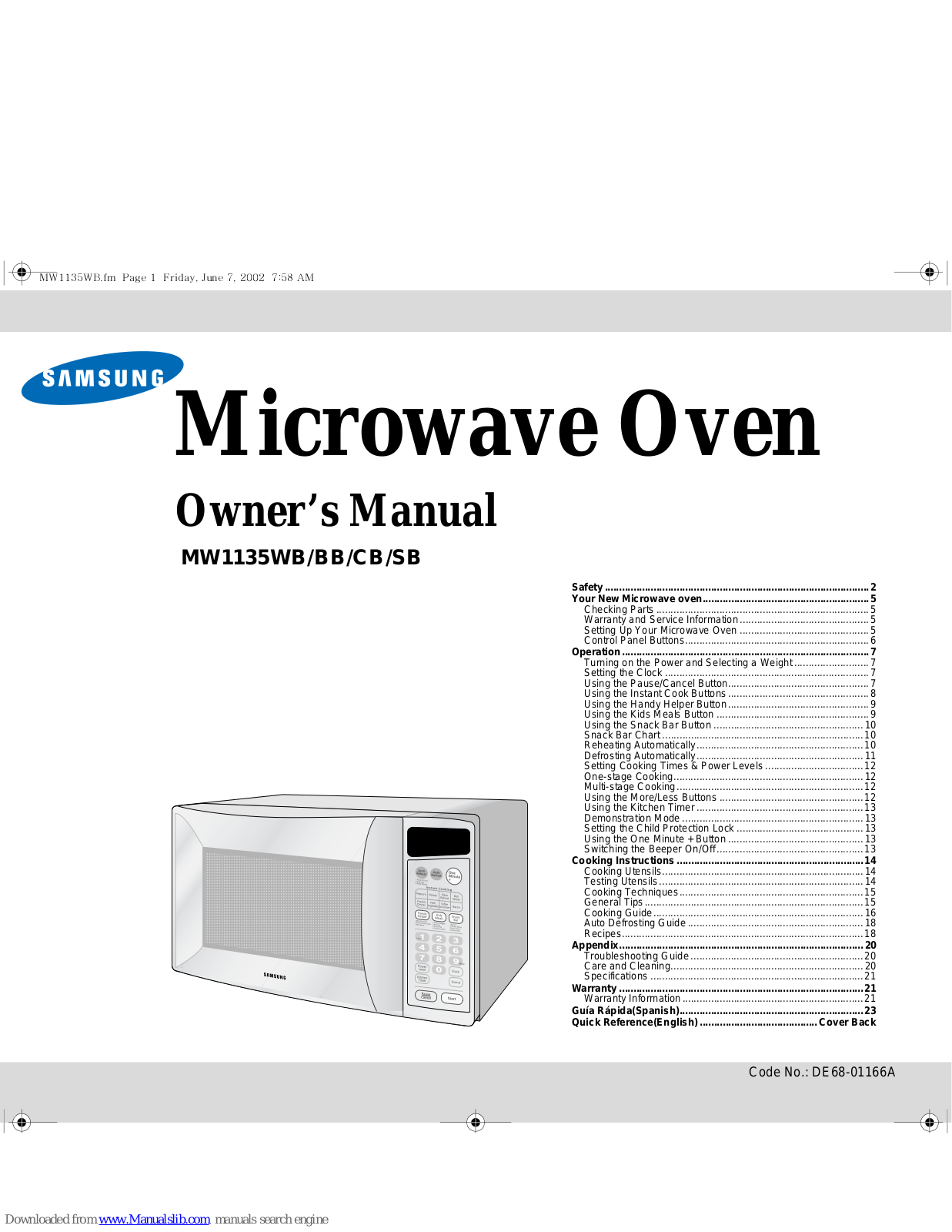 Samsung MW1135BB, MW1135CB, MW1135SB Owner's Manual