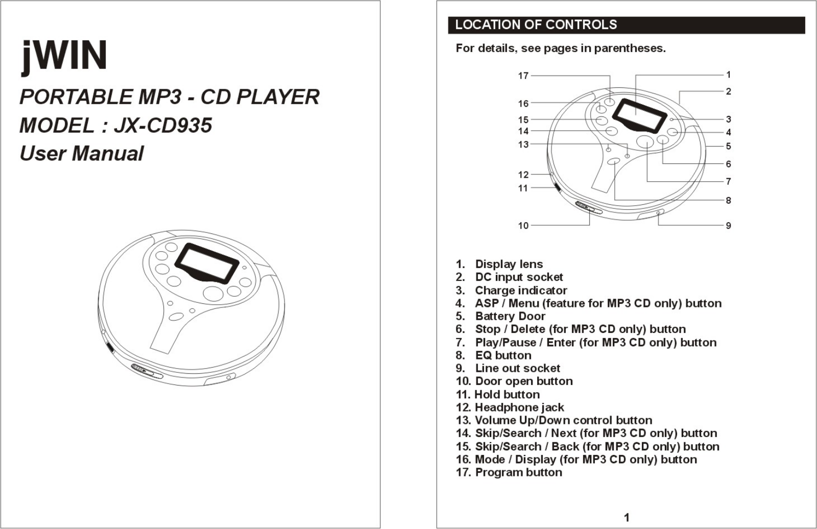 Jwin JX-CD935 User Manual