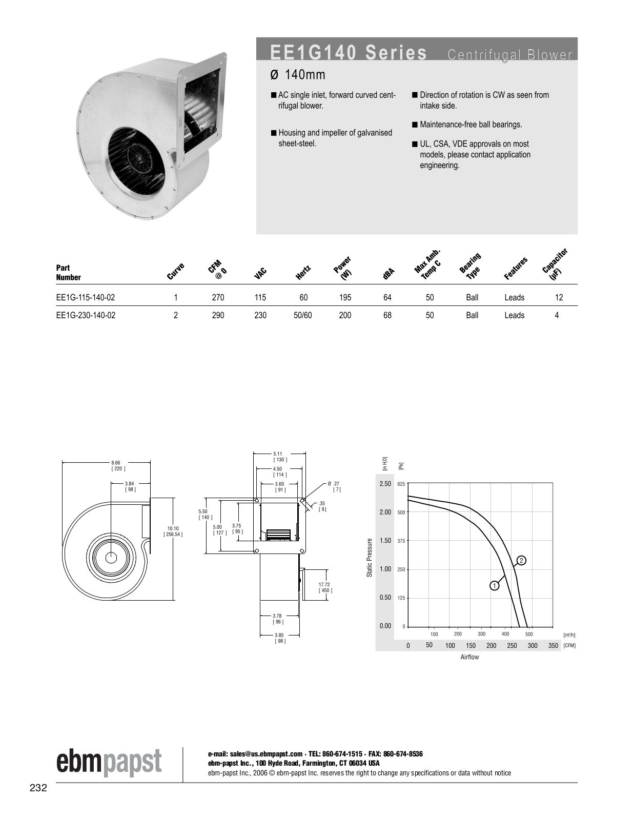 ebm-papst Centrifugal Blower Series EE1G140 Catalog Page