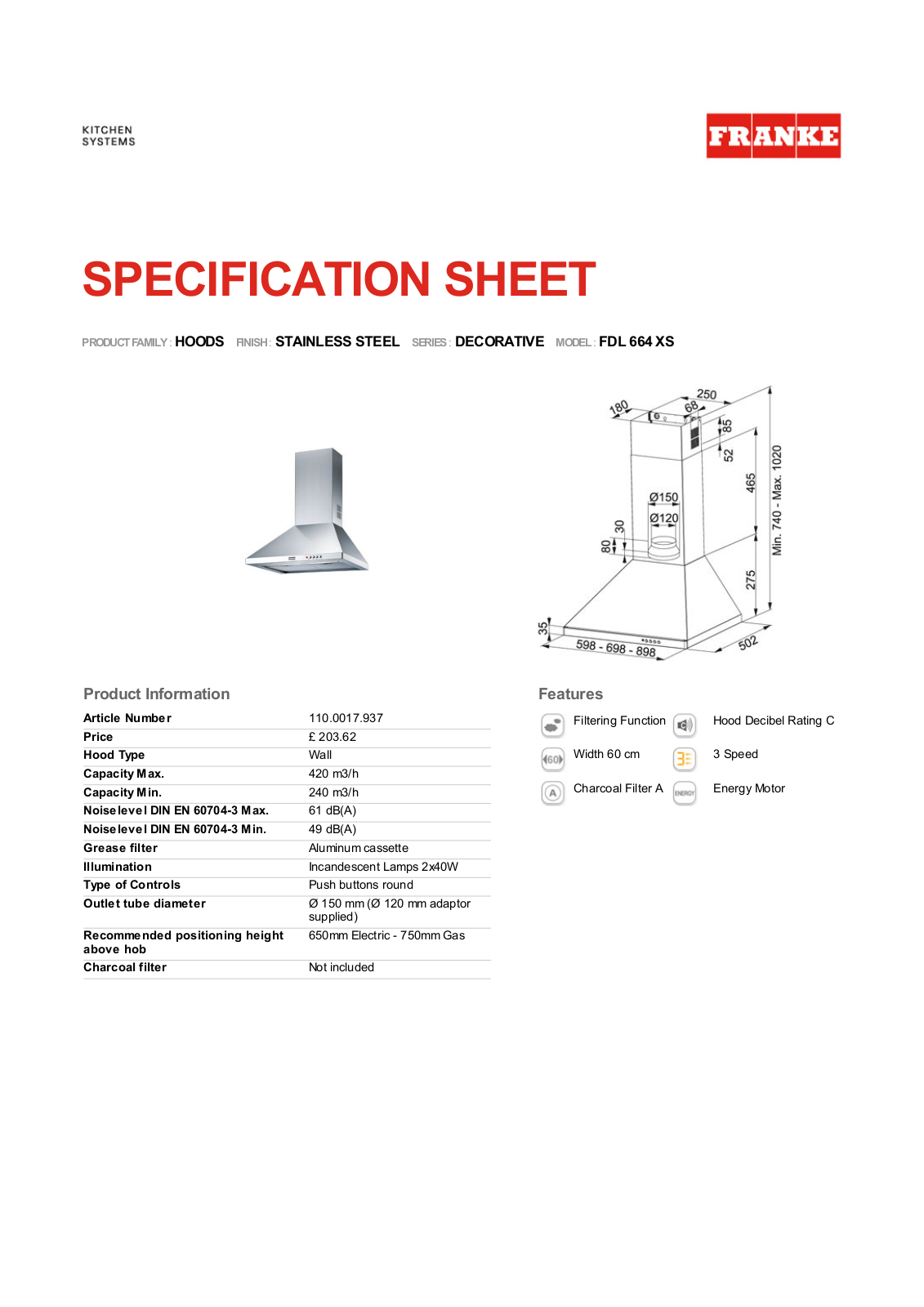 Franke Foodservice FDL 664 XS User Manual