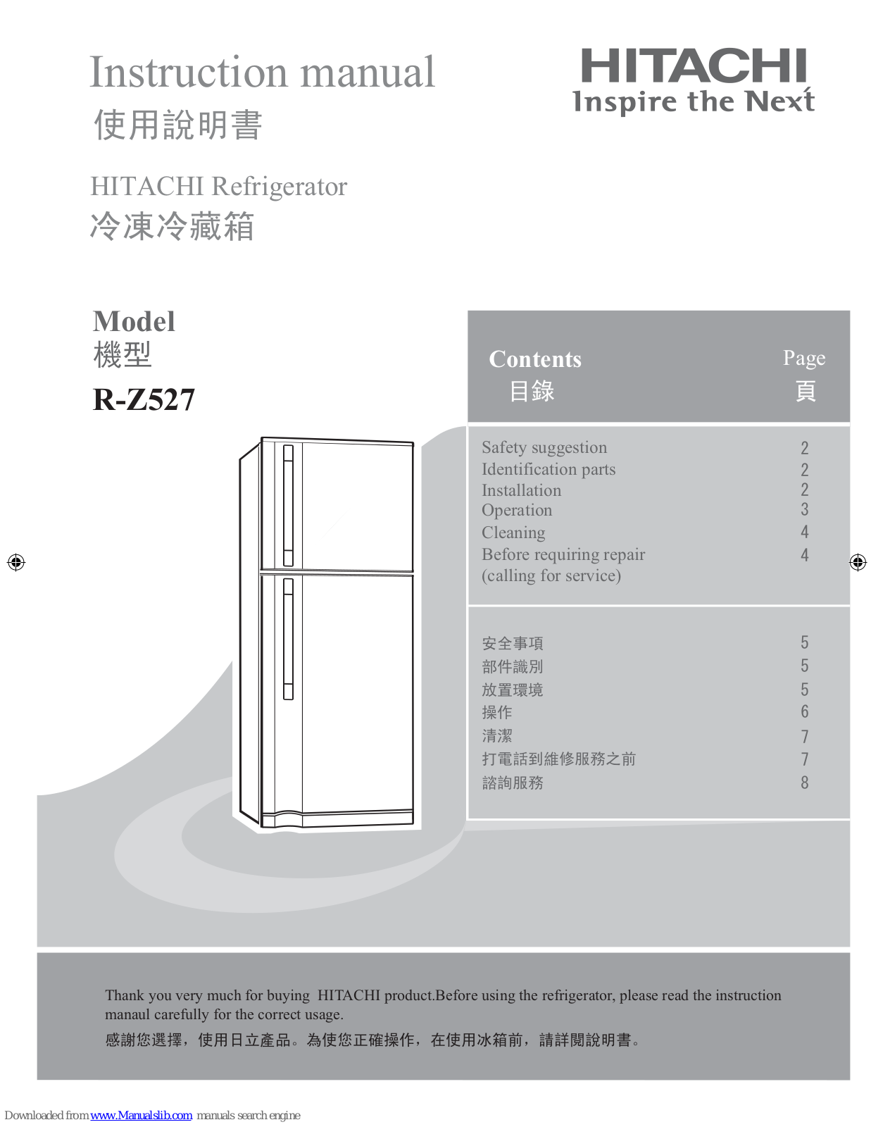 Hitachi R-Z527 Instruction Manual