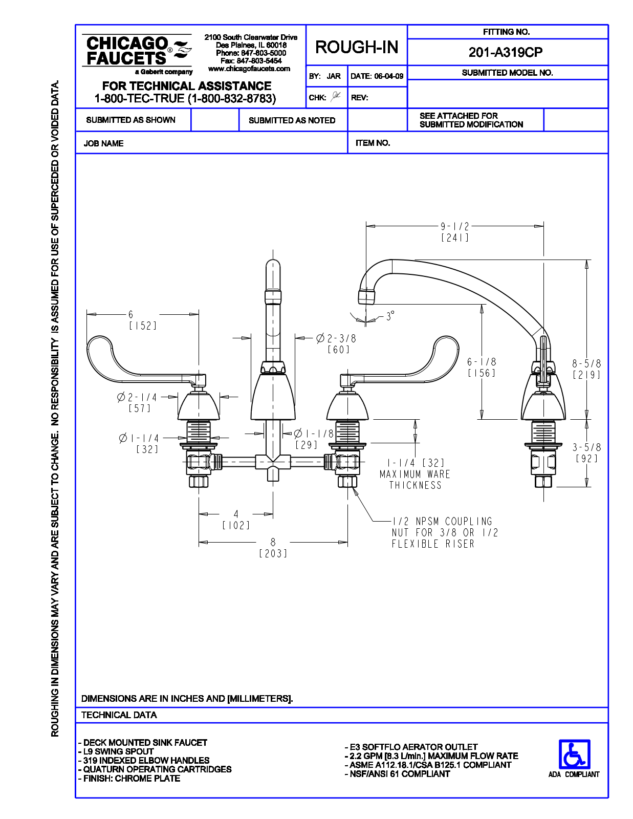 Chicago Faucet 201-A319 User Manual