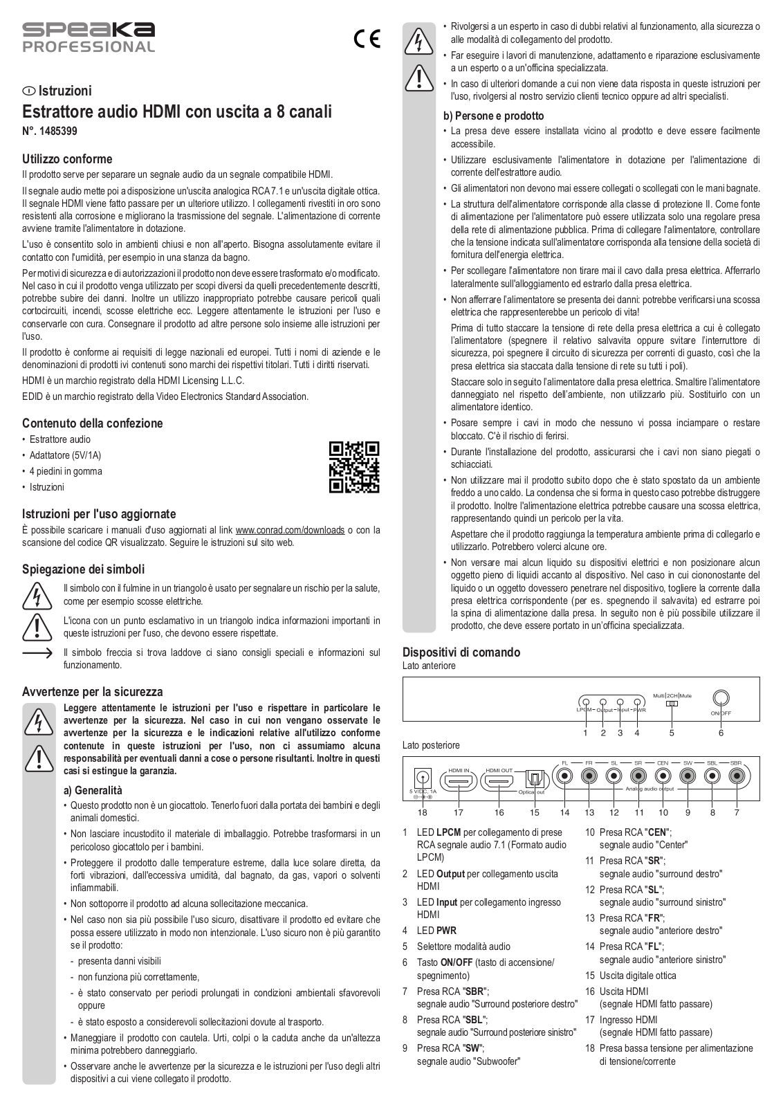 SpeaKa Professional 1485399 Instructions