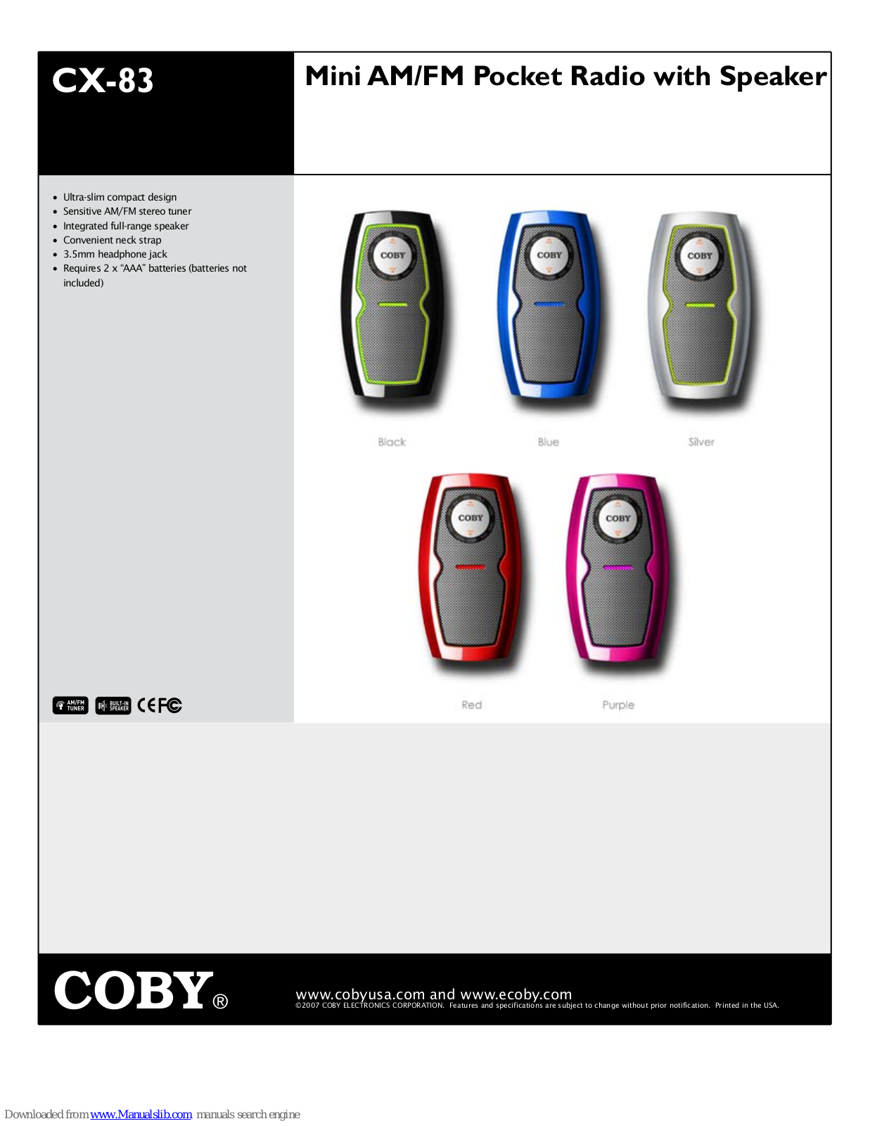 Coby CX-83 - Personal Radio Brochure