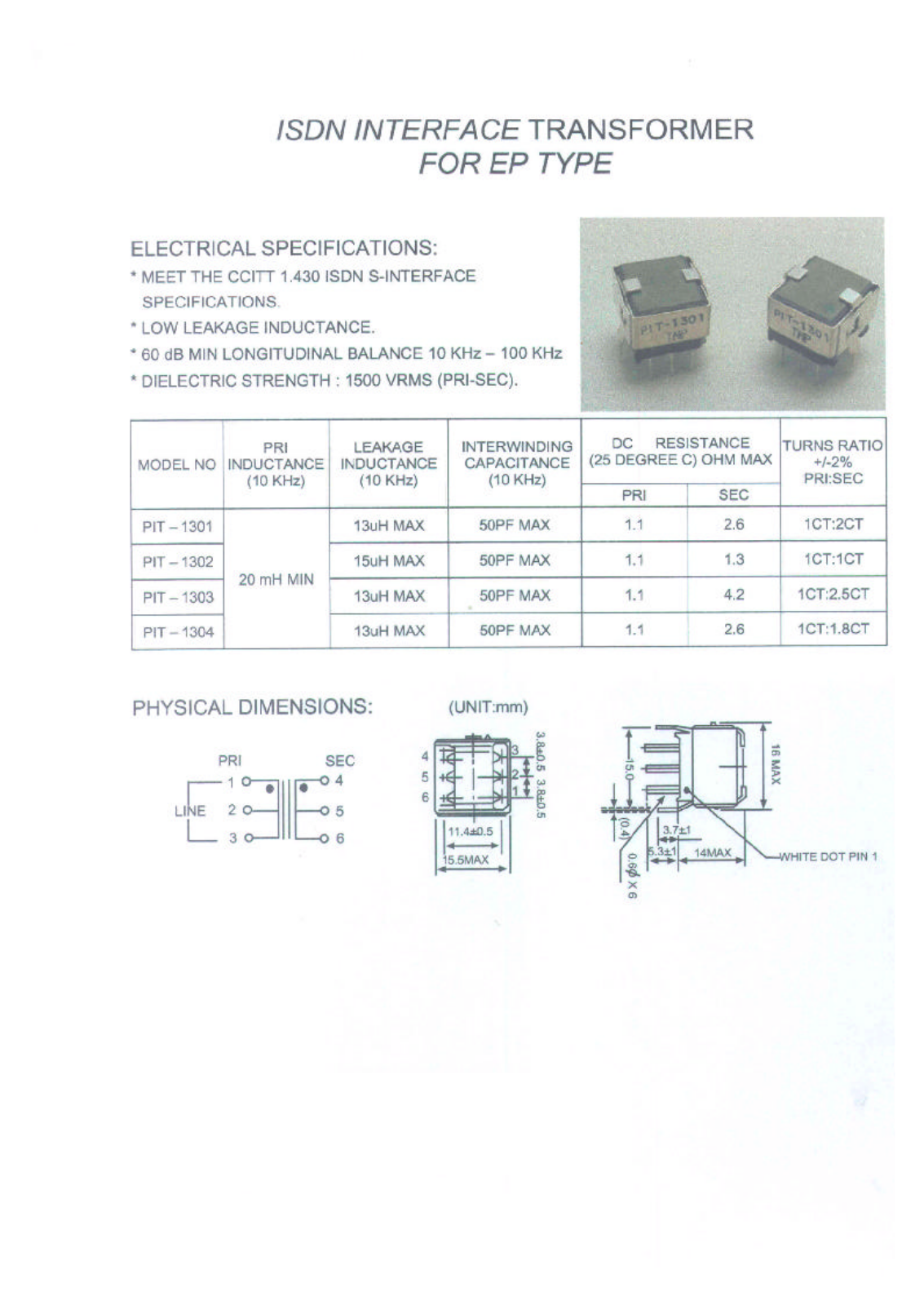 MICRO PIT-1301, PIT-1302, PIT-1303, PIT-1304 Datasheet