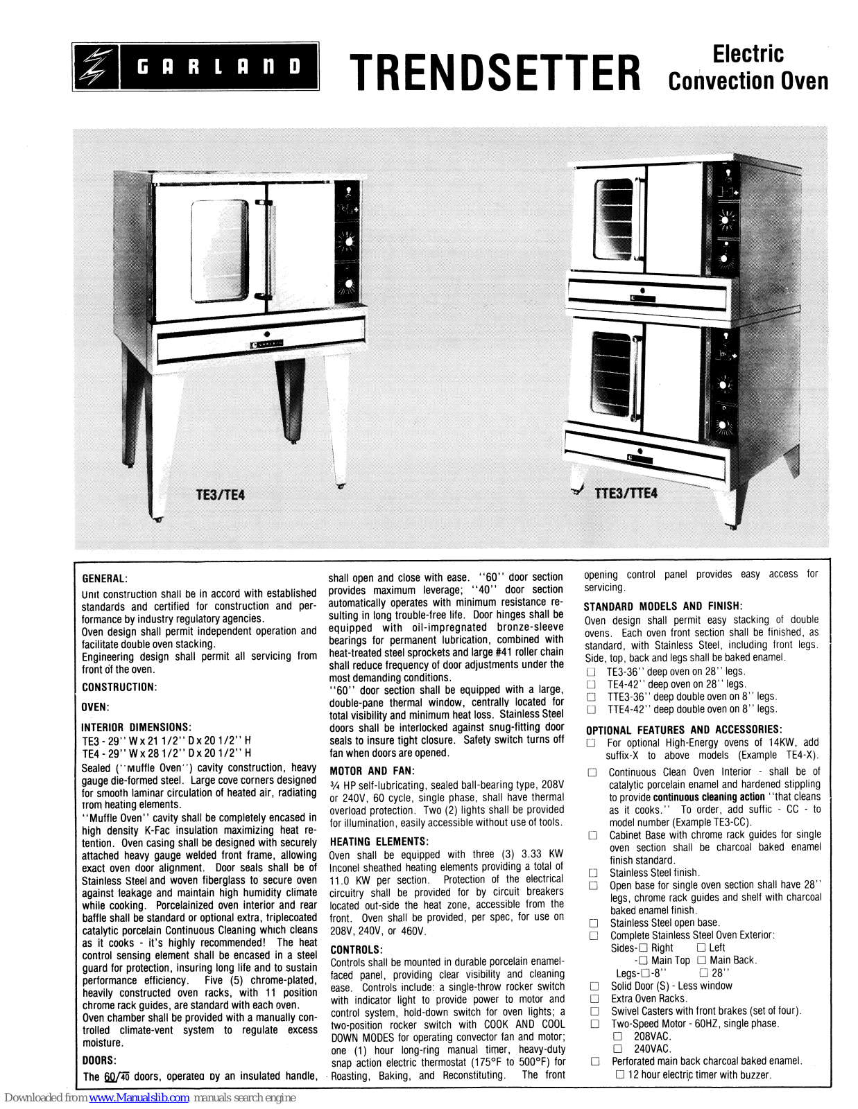 Garland TE3-X, TE4, TE4-X, TTE3-X, TTE4-X Information